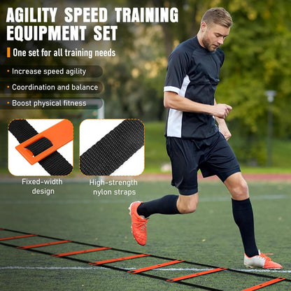 Agility Ladder Speed Training Equipment Set-20Ft Agility Ladder,12 Soccer Cones,4 Hurdles, Jump Rope, Running Parachute, Basketball Football Soccer Training Equipment for Kids, Youth, Adults