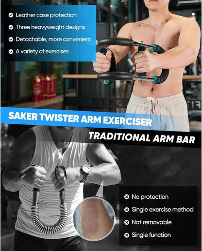 Saker Twister Arm Trainer, 40-100Lb Adjustable Chest Workout Equipment Power Twist Arm Trainer, Forearm Strengthener, Portable Spring Resistance for Home Fitness