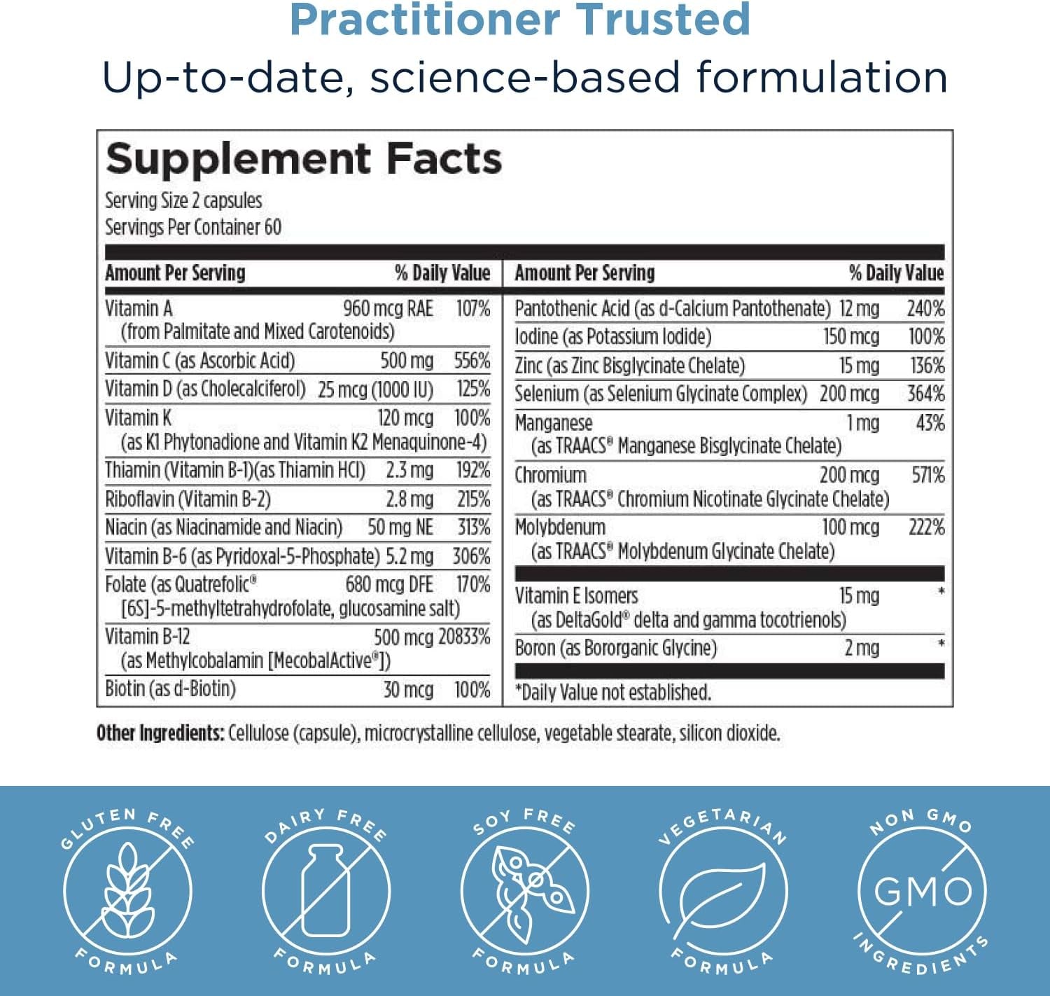 Methylated Multivitamin for Women & Men - Twice Daily Multimineral Supplement & Multivitamin without Iron + Methylated B12 and Folate, Vitamin C, K, D, E + More (120 Capsules)