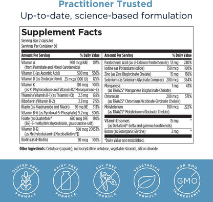 Methylated Multivitamin for Women & Men - Twice Daily Multimineral Supplement & Multivitamin without Iron + Methylated B12 and Folate, Vitamin C, K, D, E + More (120 Capsules)