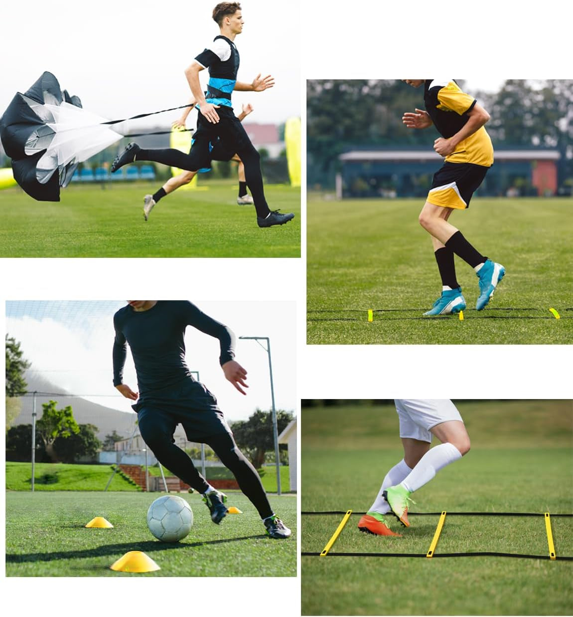 Agility Ladder,Football Training Equipment Set,4 Agility Hurdles, 20 Feet12 Rungs Speed Ladder,12 Disc Cones,Resistance Parachute, Jump Rope, 4 Resistance Bands