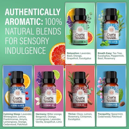 Essential Oil Blends (Set of 6) - Natural Essential Oil Set, Aromatherapy Oil Blends for Diffusers - Breathe Easy, Tranquility, Harmony, Calming Sleep, Relaxation & Thrive