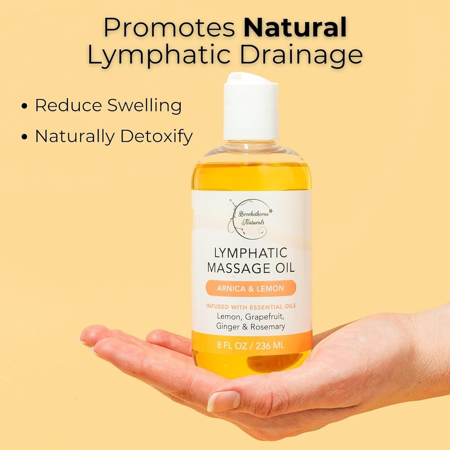 Lymphatic Massage Oil for Massage Therapy | 100% Natural Lymphatic Drainage Oil | Premium Quality with Arnica, Lemon & Ginger | for Post Surgery Recovery & Detox | 8Oz by