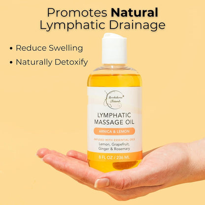 Lymphatic Massage Oil for Massage Therapy | 100% Natural Lymphatic Drainage Oil | Premium Quality with Arnica, Lemon & Ginger | for Post Surgery Recovery & Detox | 8Oz by
