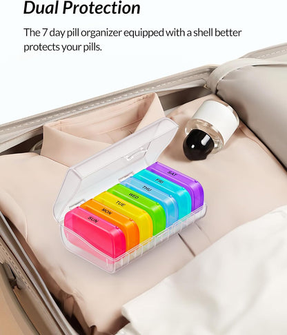 7 Packs Extra Large Pill Organizer, Portable Pill Box 7 Day for Pocket, Purse, Weekly Pill Case with Dual-Protection Design, Pill Container for Medication, Vitamin, Fish Oil, Supplement