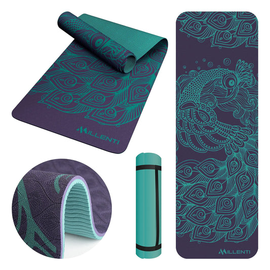 MILLENTI Premium Yoga Mat 6mm Non-Slip Exercise & Fitness Mat with Carry Strap for All Types of Yoga & Floor Workouts All-Purpose Suede & Textured TPE Yoga Mat Teal YMB05BLTL