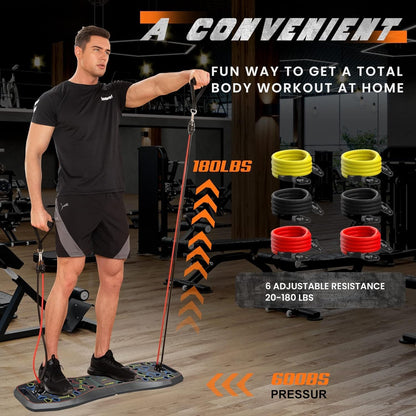 25-In-1 4Rd Generation Push up Board - Multi-Functional Foldable Gym System with Resistance Bands, Pilates Bar & Pulleys, Portable Workout Equipment for Men & Women, Chest/Back/Abs Training
