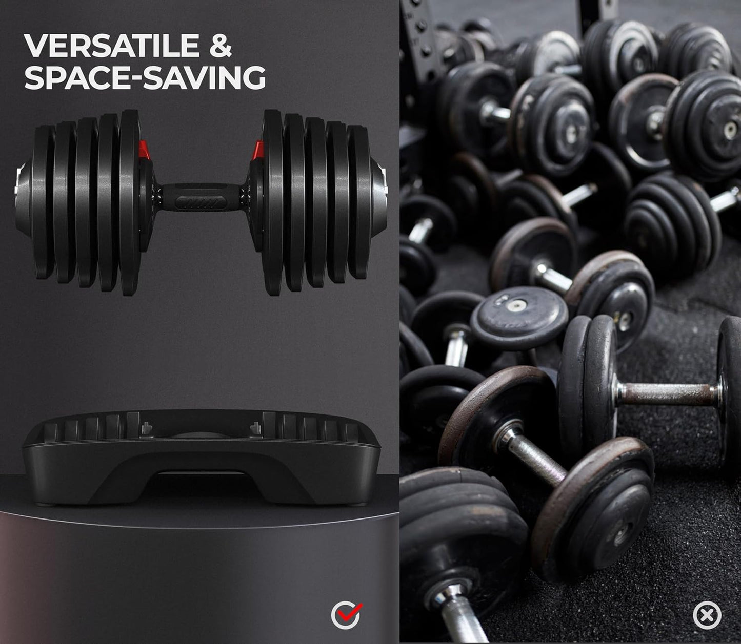 Adjustable Dumbbell Set 28/40/52.5/90LBS Adjustable Dumbbells Fast Adjust Dumbbell Weight Set with Anti-Slip Handle and Tray for Men/Women Home Gym Strength Training Equipment Single/Pair