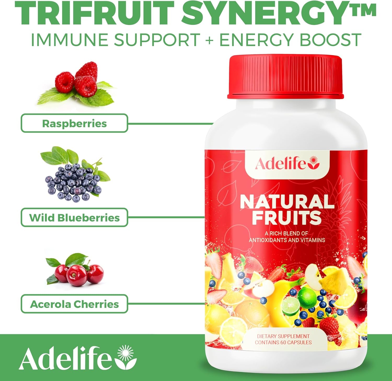 Fruit and Veggies Dietary Supplement, Total 120 Capsules, Earth Energy Fruits and Vegetables, Daily Vitamins, Super Fruits and Veggies Supplements, Vegetable Supplements for Adults,Made in USA