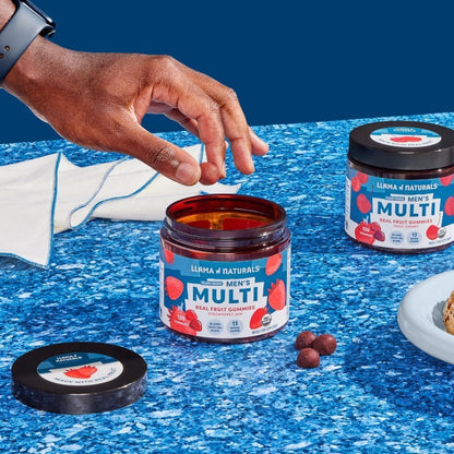 Multivitamin for Men, Vegan, Organic Gummies with Vitamin D, C and K, Men'S Real Fruit Gummy Vitamins, Chewable Multivitamin Supplement, No Added Sugar Cane, Strawberry, 120 Ct