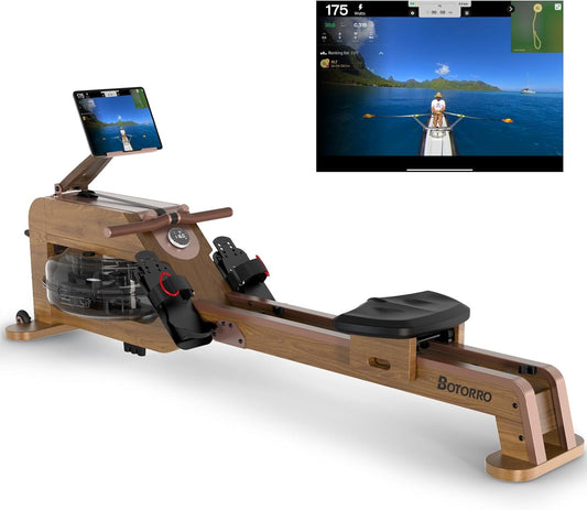 Water Rowing Machines for Home, Rower Machine with 12 Propellers & 28L Large Water Tank, 6-Level Resistance, with Multifunctional Display and Adjustable Stand, Max Load 330LBS