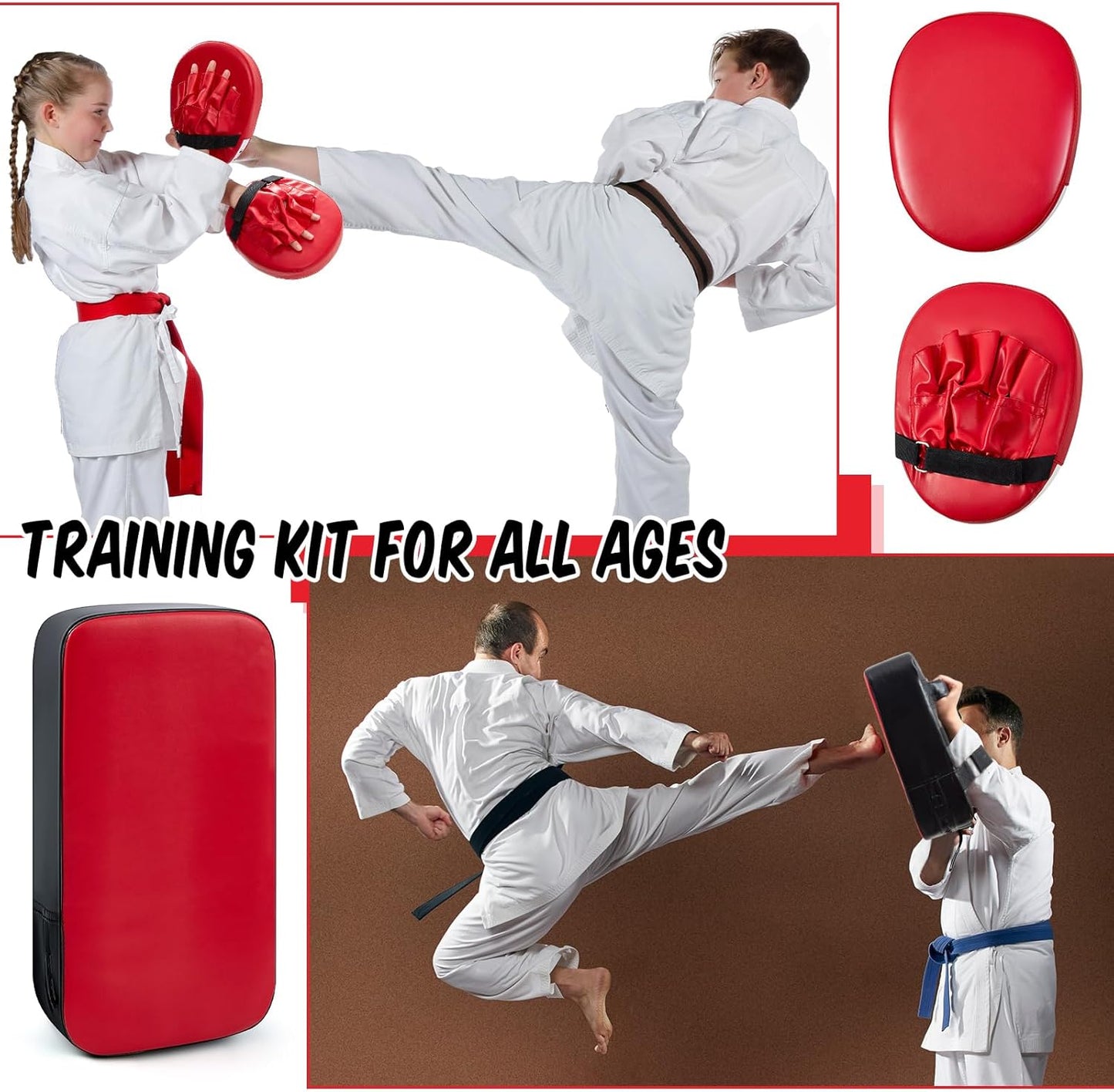 7 in 1 Taekwondo Kick Pad Boxing Training Equipment Punching Mitts Martial Arts Wrist Band Adjustable Soft Pads Set for Karate Muay Thai MMA Training