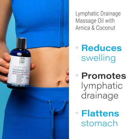 Lymphatic Drainage Massage Oil with Arnica Oil & Coconut for Post Surgery Recovery & Lymphatic Drainage Massager, Liposuction, 360 Lipo, BBL, after Tummy Tuck Surgery Items, Fibrosis Treatment, 8.5 Oz