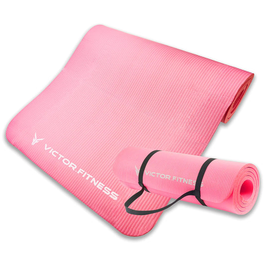 Victor Fitness Yoga Think Pink (71x24) 1/2-Inch Thick All-Purpose Yoga Mat for Yoga Exercise Pilates - Extra Thick Durable Foam Anti Slip Moisture Resistant Easy Cleaning - Strap Included