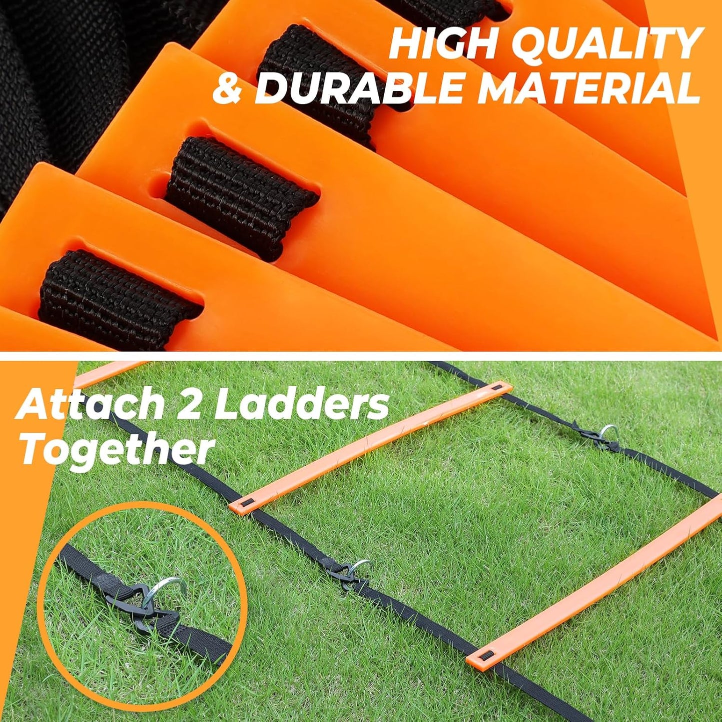 Pro Agility Ladder Soccer Kick Trainer Set 20Ft 12 Rung 10 Cones and 4 Stakes Speed Agility Football Training Equipment with Carrying Bag