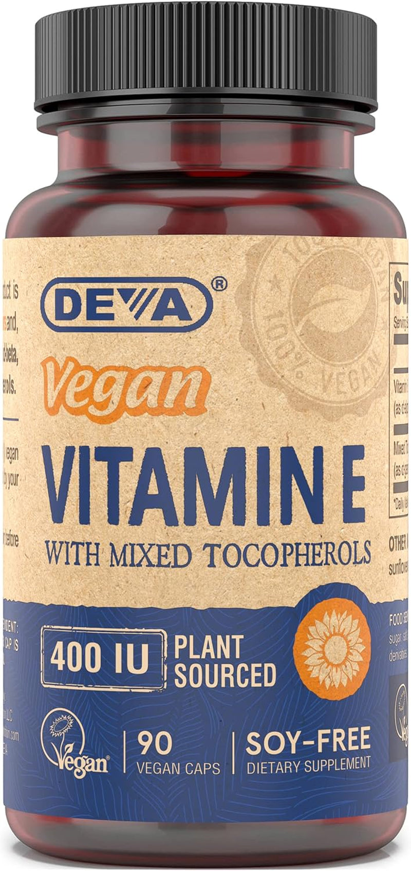Vegan Vitamins Natural Vitamin E 400IU with Mixed Tocopherols, Supports Immune System & Skin Nutrition, Natural Antioxidant & Gluten Free, Dairy Free, Non-Gmo, 90 Capsules