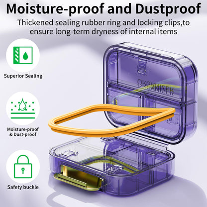 7 Compartment Travel Pill Box, Pill Organizer Moisture Proof Mini Pill Case, Small Pill Box for Pocket Purse, Daily Portable Medicine Vitamin Box, Fish Oil Box, Supplement Box (Purple)