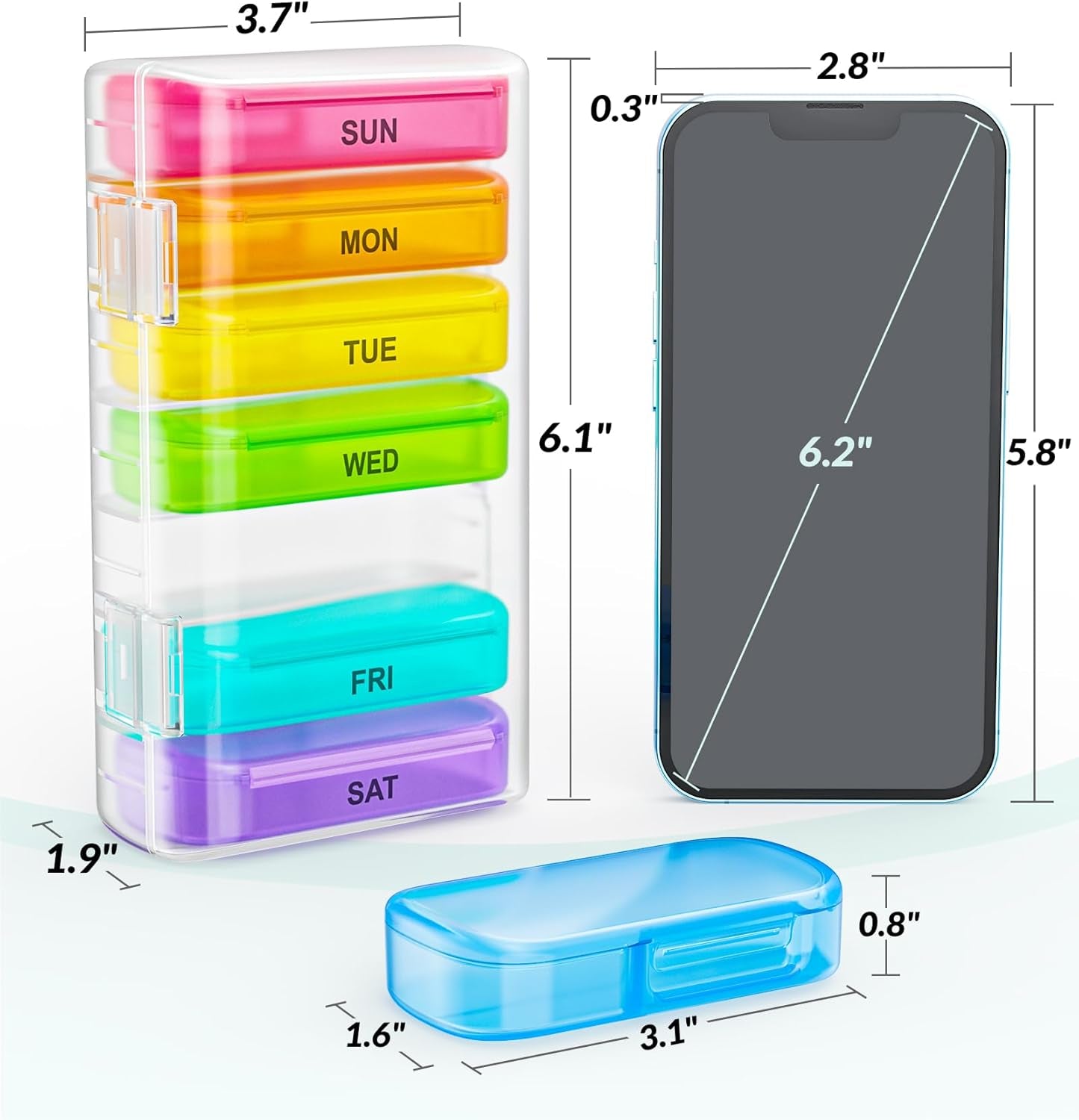 7 Packs Extra Large Pill Organizer, Portable Pill Box 7 Day for Pocket, Purse, Weekly Pill Case with Dual-Protection Design, Pill Container for Medication, Vitamin, Fish Oil, Supplement