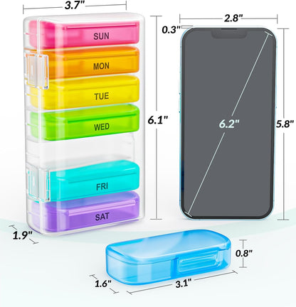 7 Packs Extra Large Pill Organizer, Portable Pill Box 7 Day for Pocket, Purse, Weekly Pill Case with Dual-Protection Design, Pill Container for Medication, Vitamin, Fish Oil, Supplement