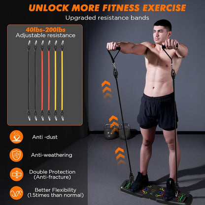 Portable Home Gym Workout Equipment, Push up Board, Pilates Bar & Fitness Accessories with Resistance Bands for Upper Body Strength Training Full Body Workout at Home