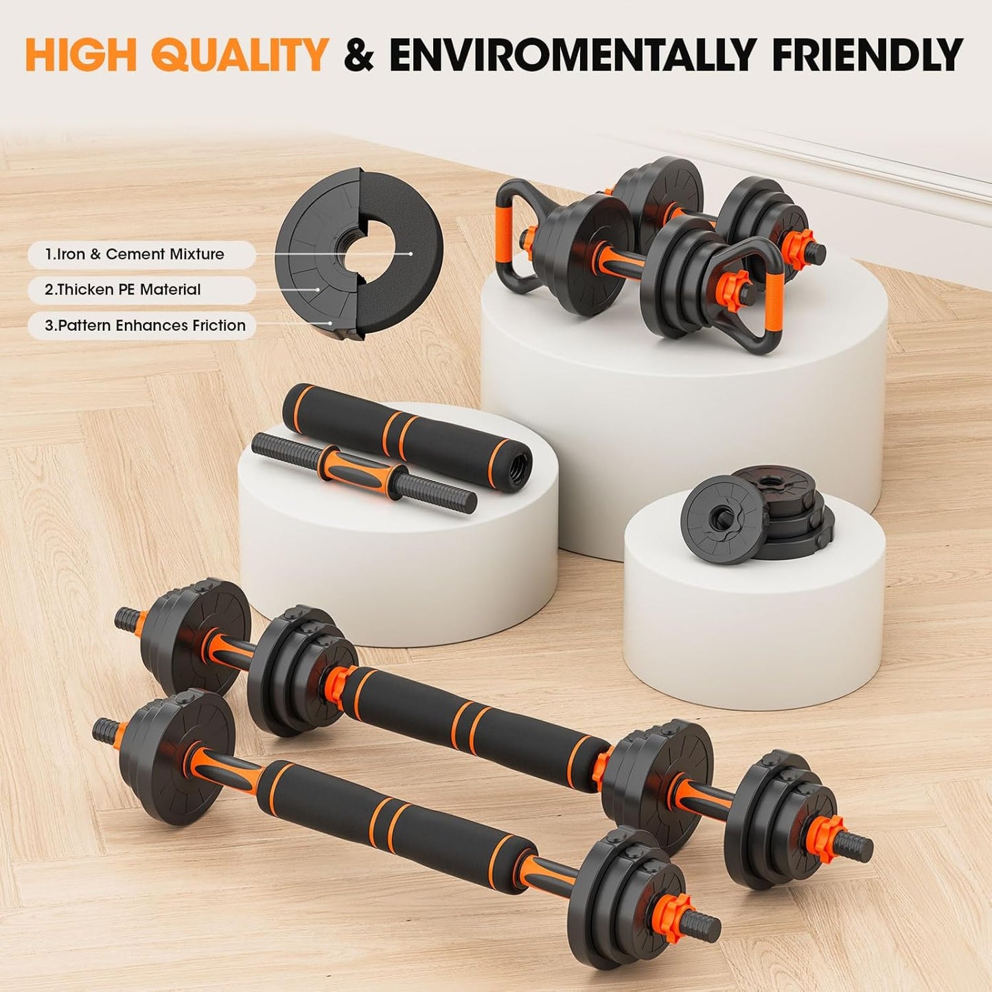 Adjustable Dumbbell Set 20LBS/50LBS/70LBS/90LBS Free Weights Dumbbells,4 In1 Weight Set,Dumbbell, Barbell, Kettlebell, Push-Up, Home Gym Fitness Workout Equipment for Men Women