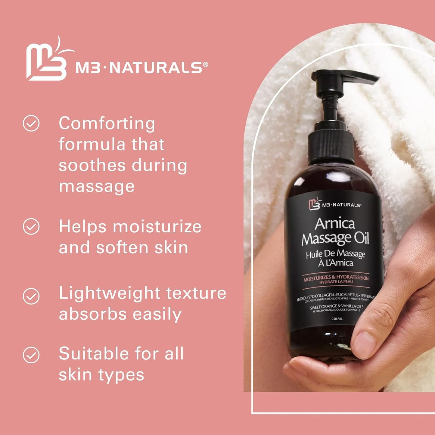 Arnica Sore Muscle Massage Oil with Collagen, Stem Cells, and Menthol, Anti-Cellulite Therapy for Full Body, Fast-Absorbing Multipurpose Treatment