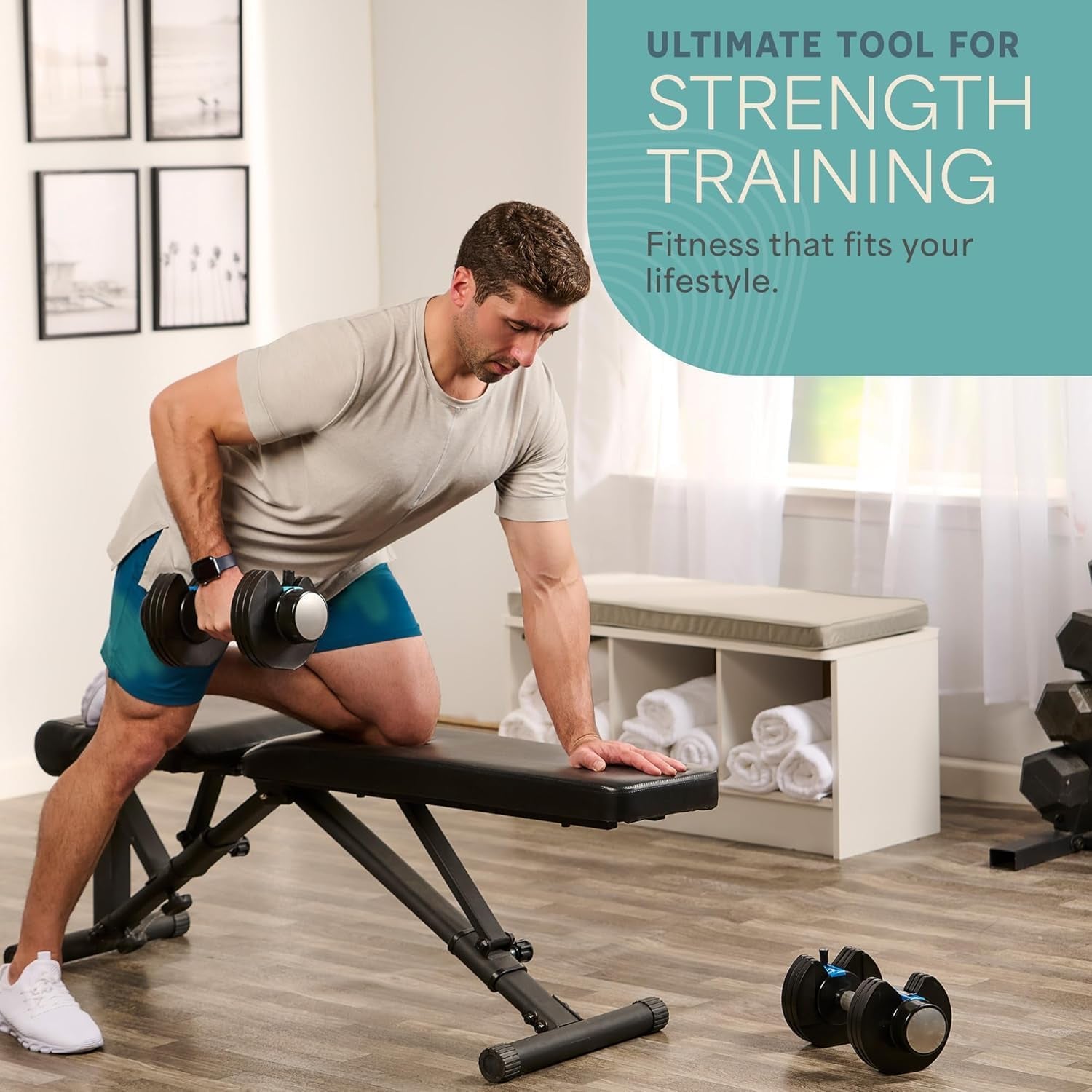 Adjustable Dumbbells Set - 5In1-15Lb 25Lb 43Lb 55Lb Weights Set & Single with Rack - Quick Adjust, Secure Grip - Compact Hand Weights for Men Women Home Gym