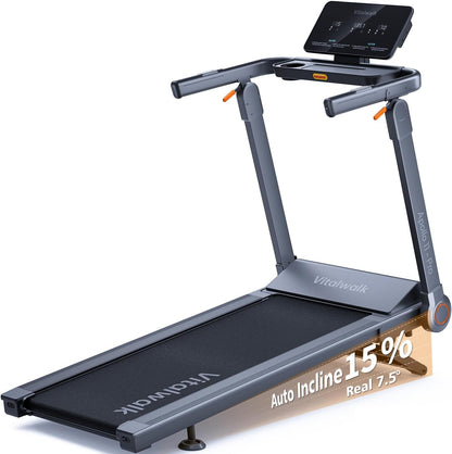 Foldable Treadmill with 15% Auto Incline & 10MPH - Commercial 3.5HP Brushless Quiet, 18"X48" Wide Running Deck, Walking Pad Treadmill for Home Gym Office, 350Lbs Capacity, APP - No Installation
