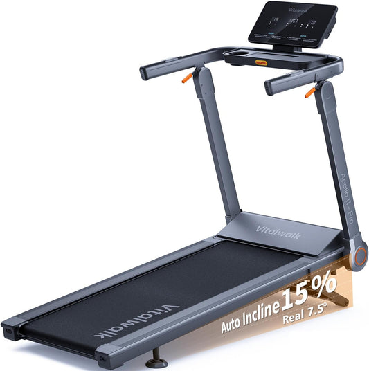 Foldable Treadmill with 15% Auto Incline & 10MPH - Commercial 3.5HP Brushless Quiet, 18"X48" Wide Running Deck, Walking Pad Treadmill for Home Gym Office, 350Lbs Capacity, APP - No Installation
