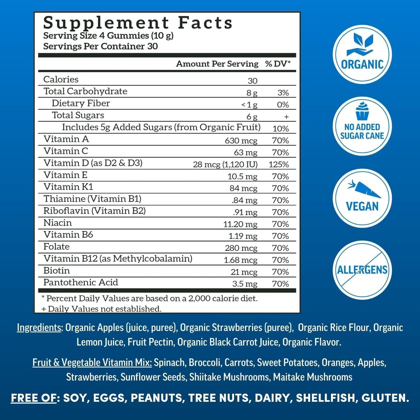 Multivitamin for Men, Vegan, Organic Gummies with Vitamin D, C and K, Men'S Real Fruit Gummy Vitamins, Chewable Multivitamin Supplement, No Added Sugar Cane, Strawberry, 120 Ct