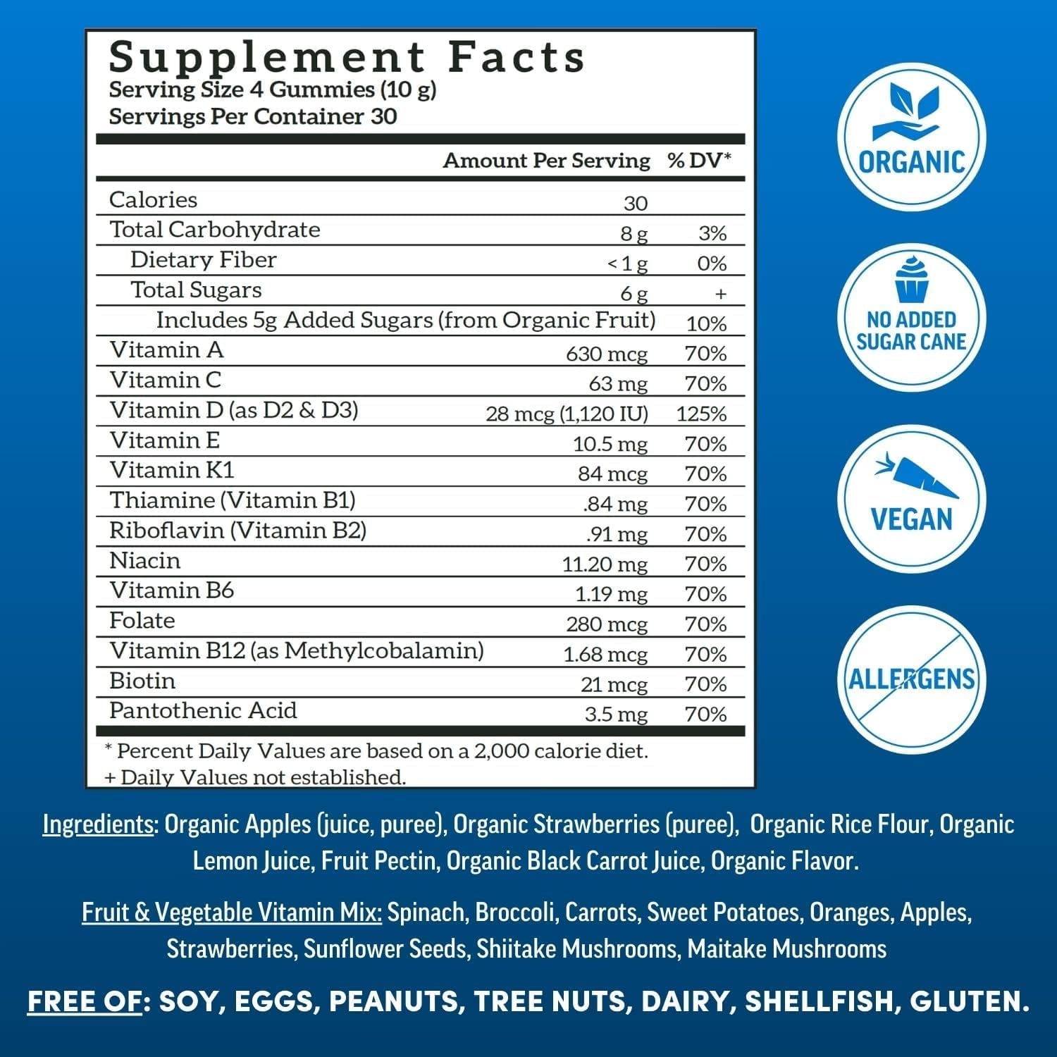 Multivitamin for Men, Vegan, Organic Gummies with Vitamin D, C and K, Men'S Real Fruit Gummy Vitamins, Chewable Multivitamin Supplement, No Added Sugar Cane, Strawberry, 120 Ct