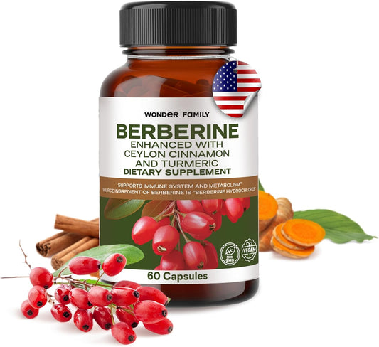 Berberine Supplement 500Mg with Probiotics, Vitamin D, and Vitamin K - 60 Berberine Capsules - Berberine 500Mg for Weight Balance, Water Loss, Gut Health - Berberine with Ceylon Cinnamon Supplement