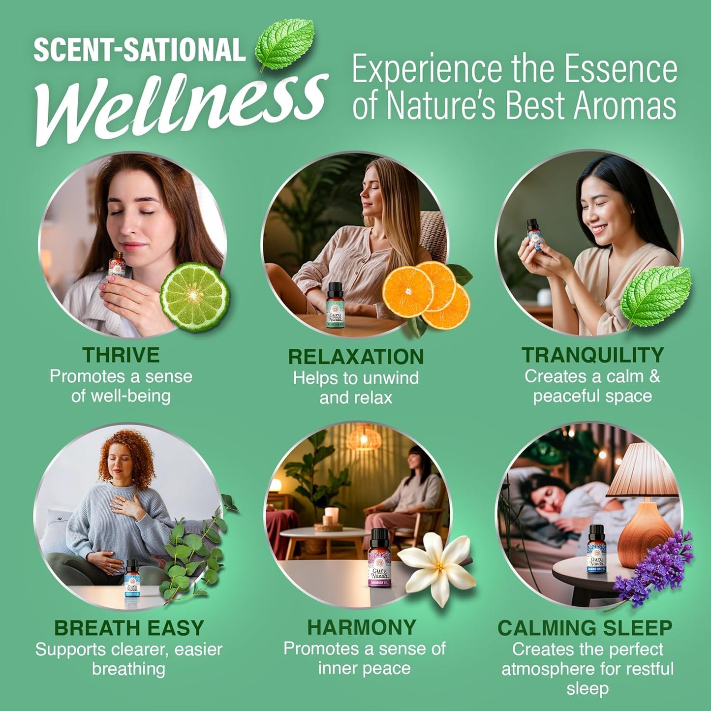 Essential Oil Blends (Set of 6) - Natural Essential Oil Set, Aromatherapy Oil Blends for Diffusers - Breathe Easy, Tranquility, Harmony, Calming Sleep, Relaxation & Thrive