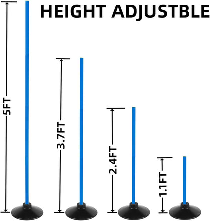 6 Pcs 5FT Adjustable Agility Training Poles for Soccer,Basketball, Football, Horse,Dog-Speed and Agility Training Equipment Sports Training Poles with Rubber Bases and Bag（Blue）