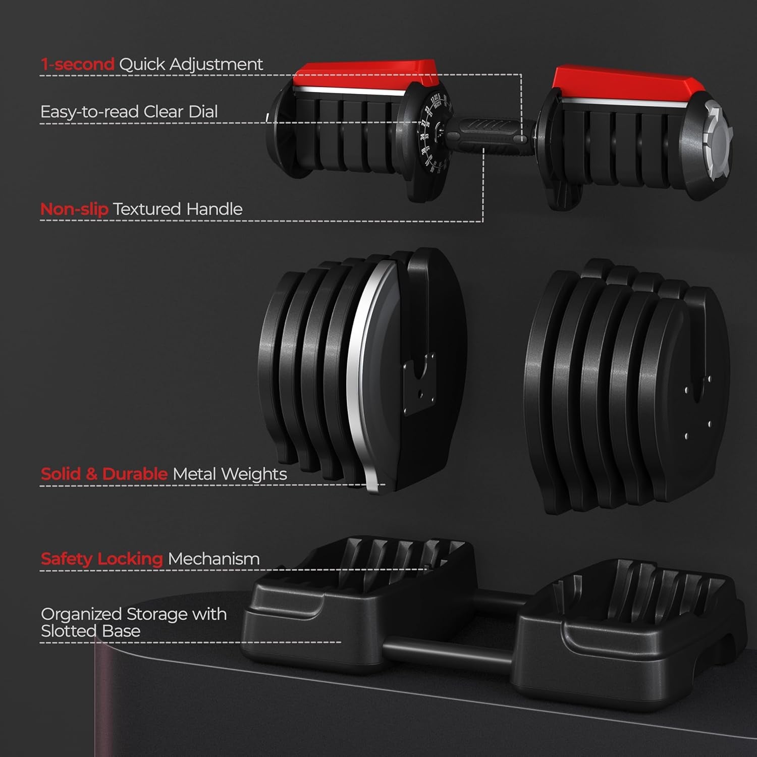 Adjustable Dumbbell Set Free Weight Dumbbells 40Lbs/52.5Lbs/90Lbs Fast Adjust Dumbbells Dumbbell Weight Set, with Tray for Men/Women Strength Training Equipment