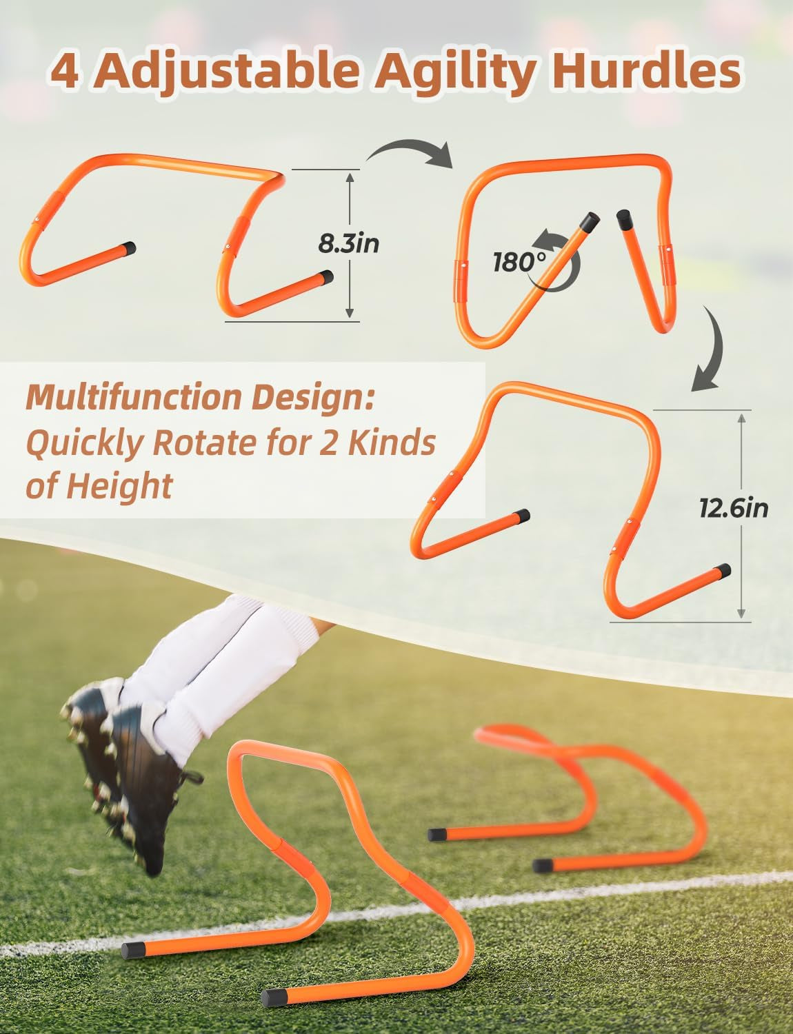 Agility Ladder,Football Training Equipment Set,4 Agility Hurdles, 20 Feet12 Rungs Speed Ladder,12 Disc Cones,Resistance Parachute, Jump Rope, 4 Resistance Bands