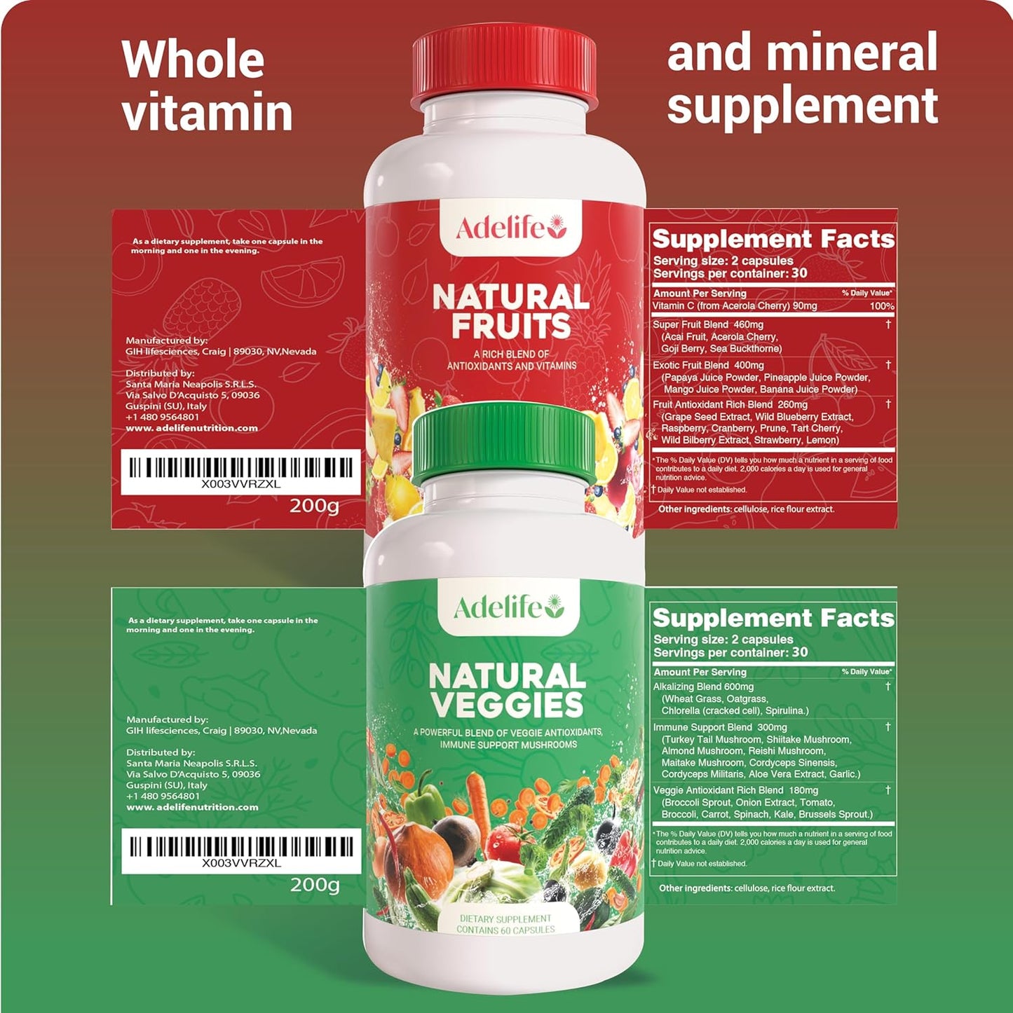 Fruit and Veggies Dietary Supplement, Total 120 Capsules, Earth Energy Fruits and Vegetables, Daily Vitamins, Super Fruits and Veggies Supplements, Vegetable Supplements for Adults,Made in USA