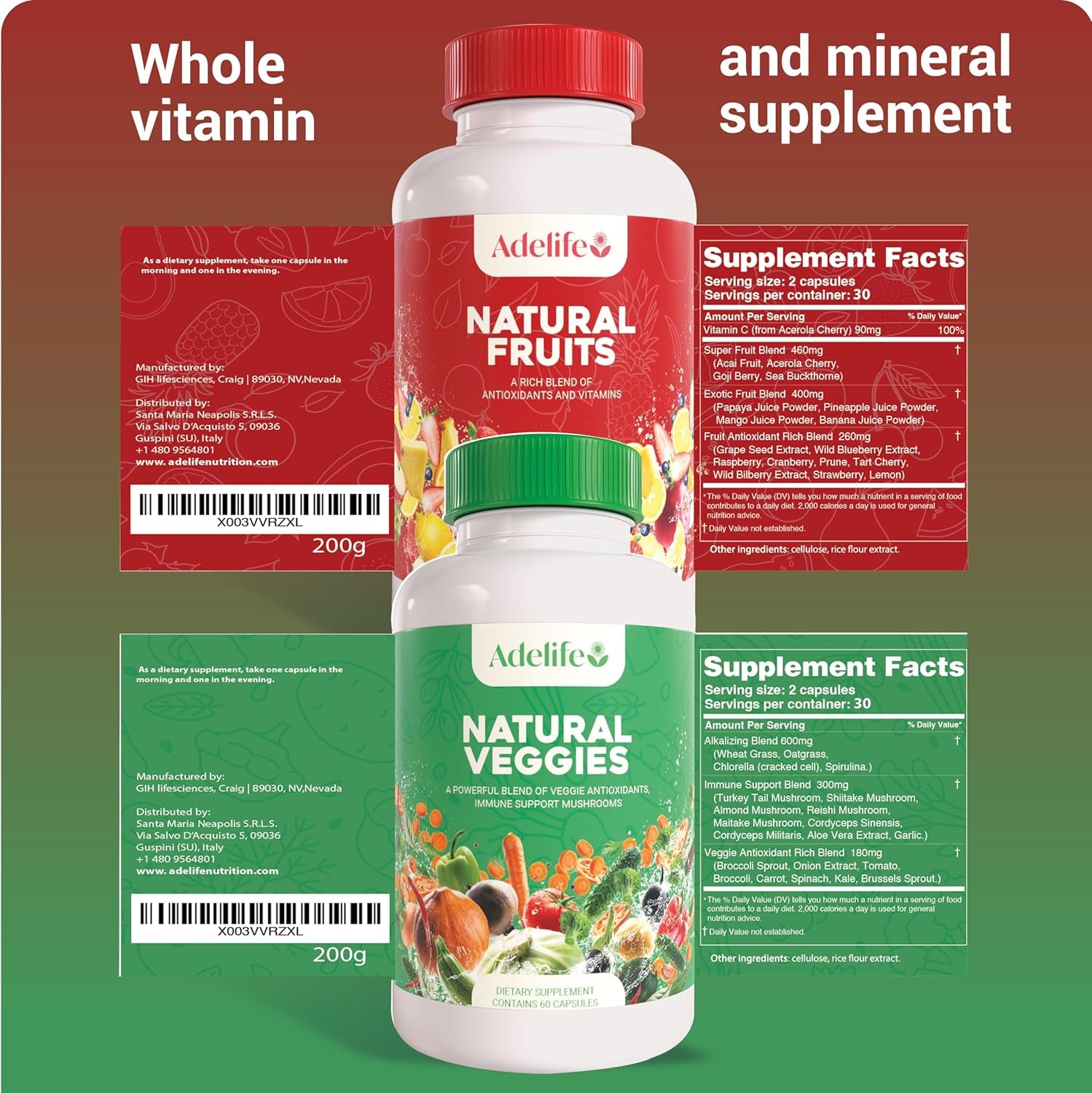 Fruit and Veggies Dietary Supplement, Total 120 Capsules, Earth Energy Fruits and Vegetables, Daily Vitamins, Super Fruits and Veggies Supplements, Vegetable Supplements for Adults,Made in USA