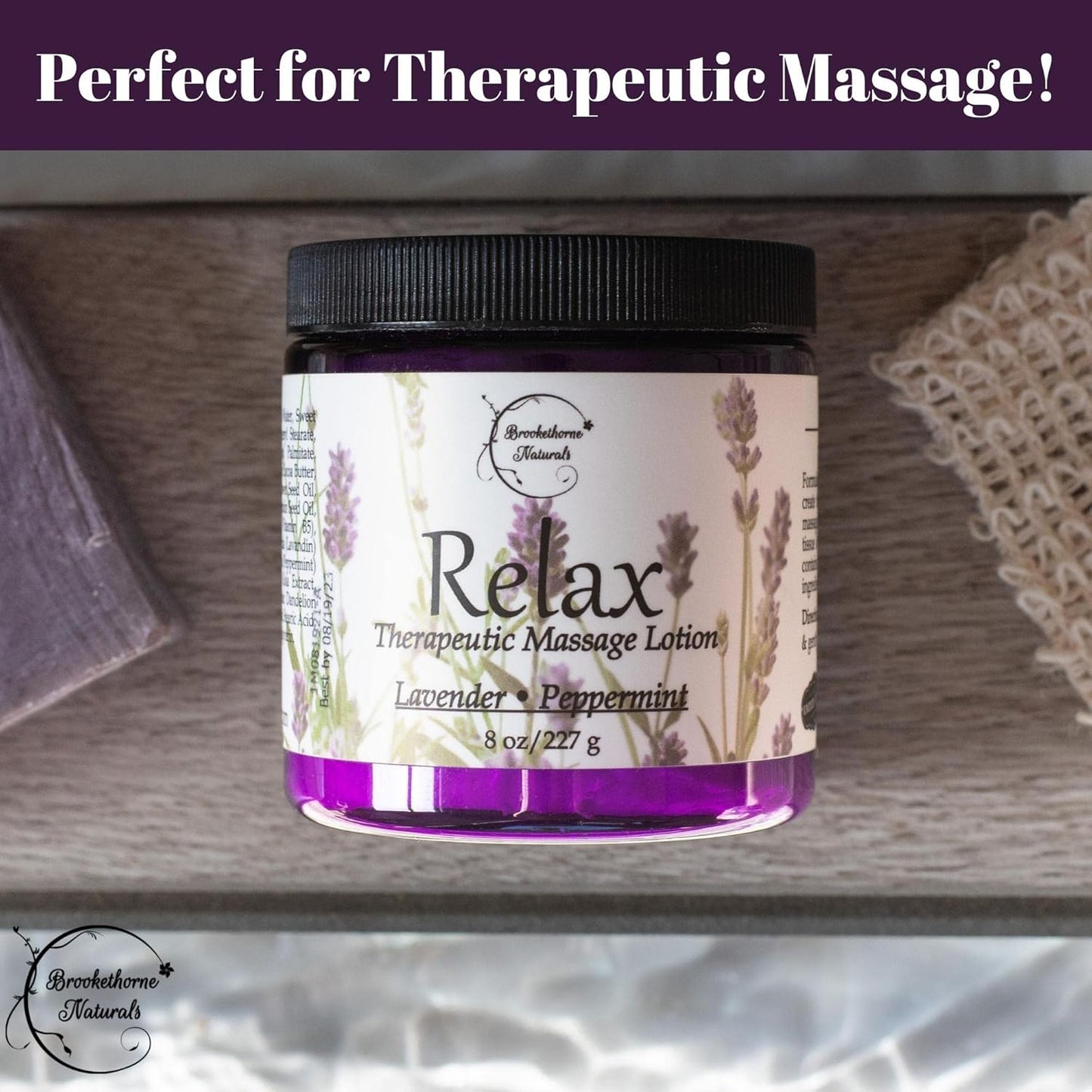 Relax Therapeutic Massage Lotion – All Natural Enriched with Lavender & Peppermint Essential Oils Perfect for Massage Therapy - Massage Cream for Full Body Massage -  8Oz