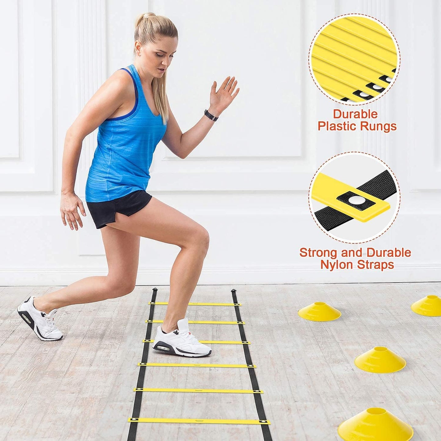 Agility Ladder Speed Training Equipment Set-20Ft Agility Ladder,12 Soccer Cones,4 Hurdles, Jump Rope, Running Parachute| Basketball Football Soccer Training Equipment for Kids Youth Adults