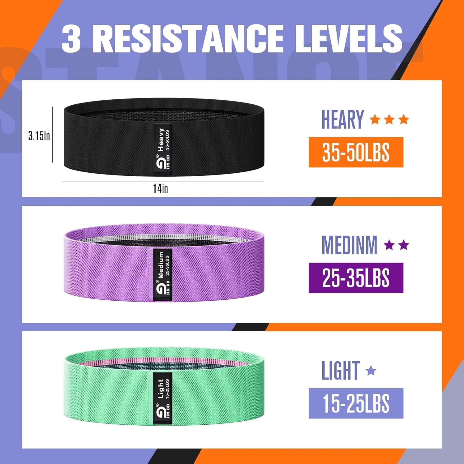 Fabric Resistance Bands, Hip and Leg Shaping Bands, Elastic Bands of Different Levels, Suitable for Both Men and Women for Yoga, Rehabilitation, Pilates, Fitness and Home Workouts