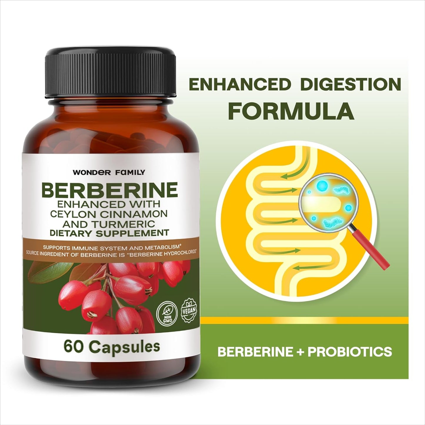 Berberine Supplement 500Mg with Probiotics, Vitamin D, and Vitamin K - 60 Berberine Capsules - Berberine 500Mg for Weight Balance, Water Loss, Gut Health - Berberine with Ceylon Cinnamon Supplement