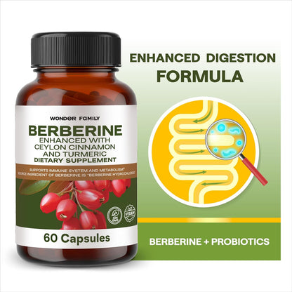 Berberine Supplement 500Mg with Probiotics, Vitamin D, and Vitamin K - 60 Berberine Capsules - Berberine 500Mg for Weight Balance, Water Loss, Gut Health - Berberine with Ceylon Cinnamon Supplement