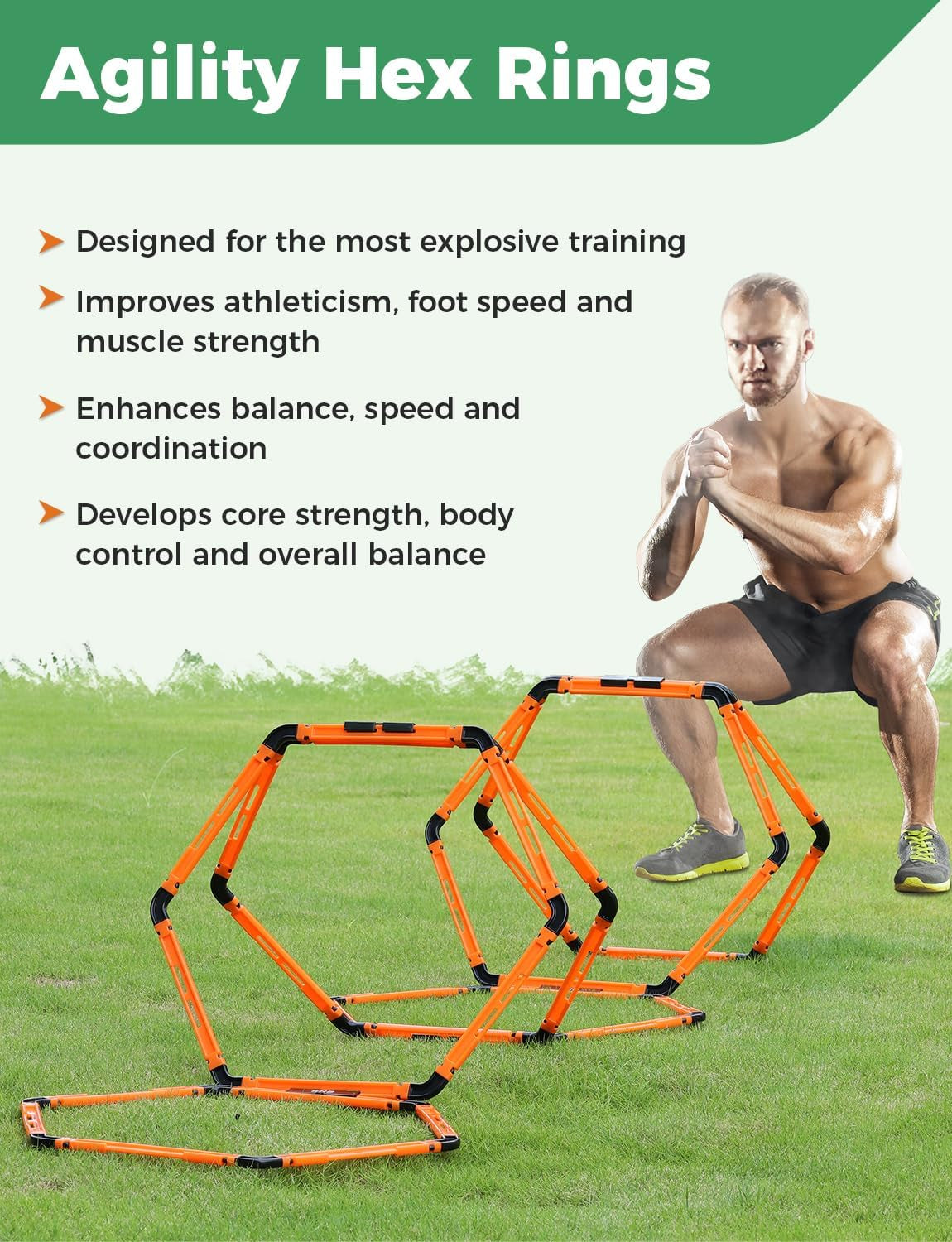 Hex Agility Rings Speed Rings with Carrying Bag 6 Set Portable Hexagon Rings, Agility Ladder for Agility Footwork Training