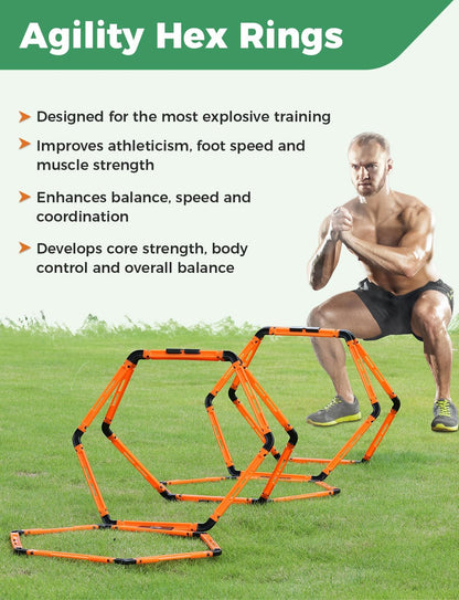 Hex Agility Rings Speed Rings with Carrying Bag 6 Set Portable Hexagon Rings, Agility Ladder for Agility Footwork Training