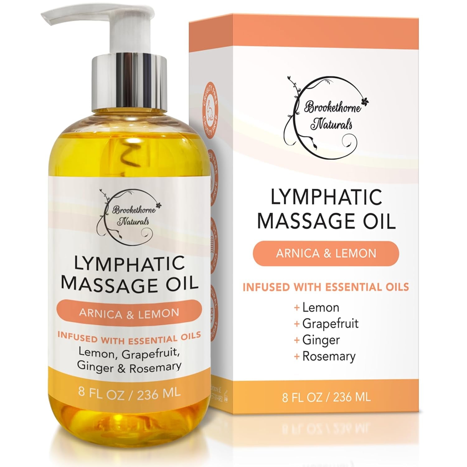 Lymphatic Massage Oil for Massage Therapy | 100% Natural Lymphatic Drainage Oil | Premium Quality with Arnica, Lemon & Ginger | for Post Surgery Recovery & Detox | 8Oz by