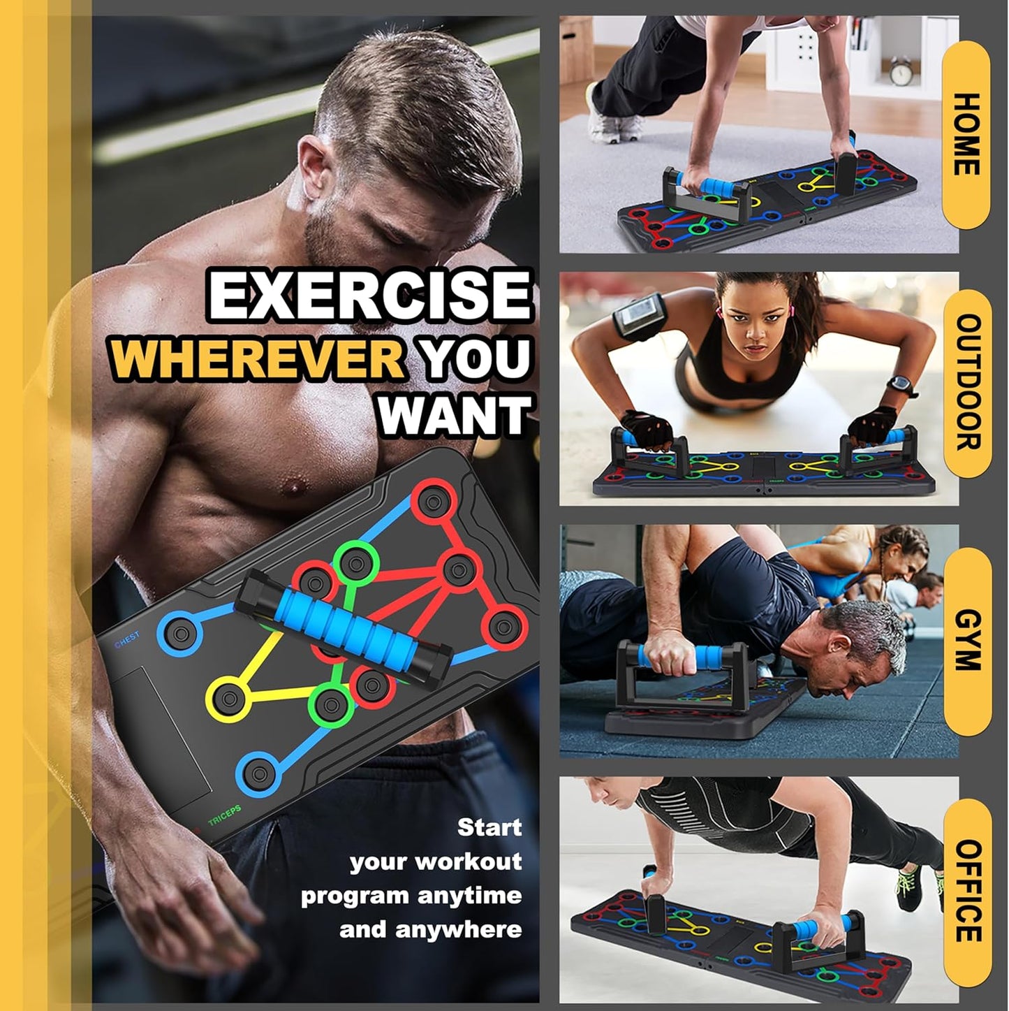 Solid Push up Board 15 in 1 Home Workout Equipment Multi-Functional Pushup Stands System Fitness Floor Chest Muscle Exercise Professional Equipment Burn Fat Strength Training Arm Men & Women Weights