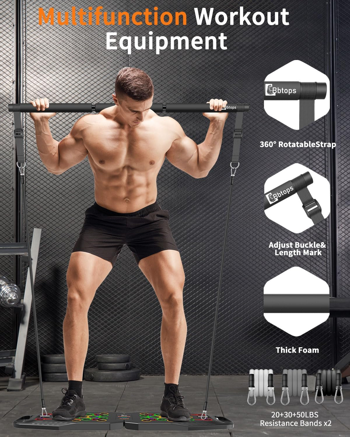 Push up Board, Pilates Bar & Fitness Accessories, 25 in 1 Foldable Push up Bar at Home Gym, Workout Exercise Professional Push up Strength Training Equipment for Man and Women