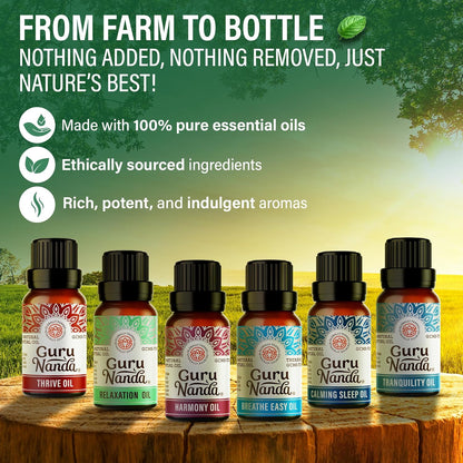 Essential Oil Blends (Set of 6) - Natural Essential Oil Set, Aromatherapy Oil Blends for Diffusers - Breathe Easy, Tranquility, Harmony, Calming Sleep, Relaxation & Thrive
