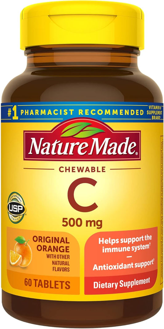Chewable Vitamin C 500 Mg, Dietary Supplement for Immune Support, 60 Tablets, 60 Day Supply